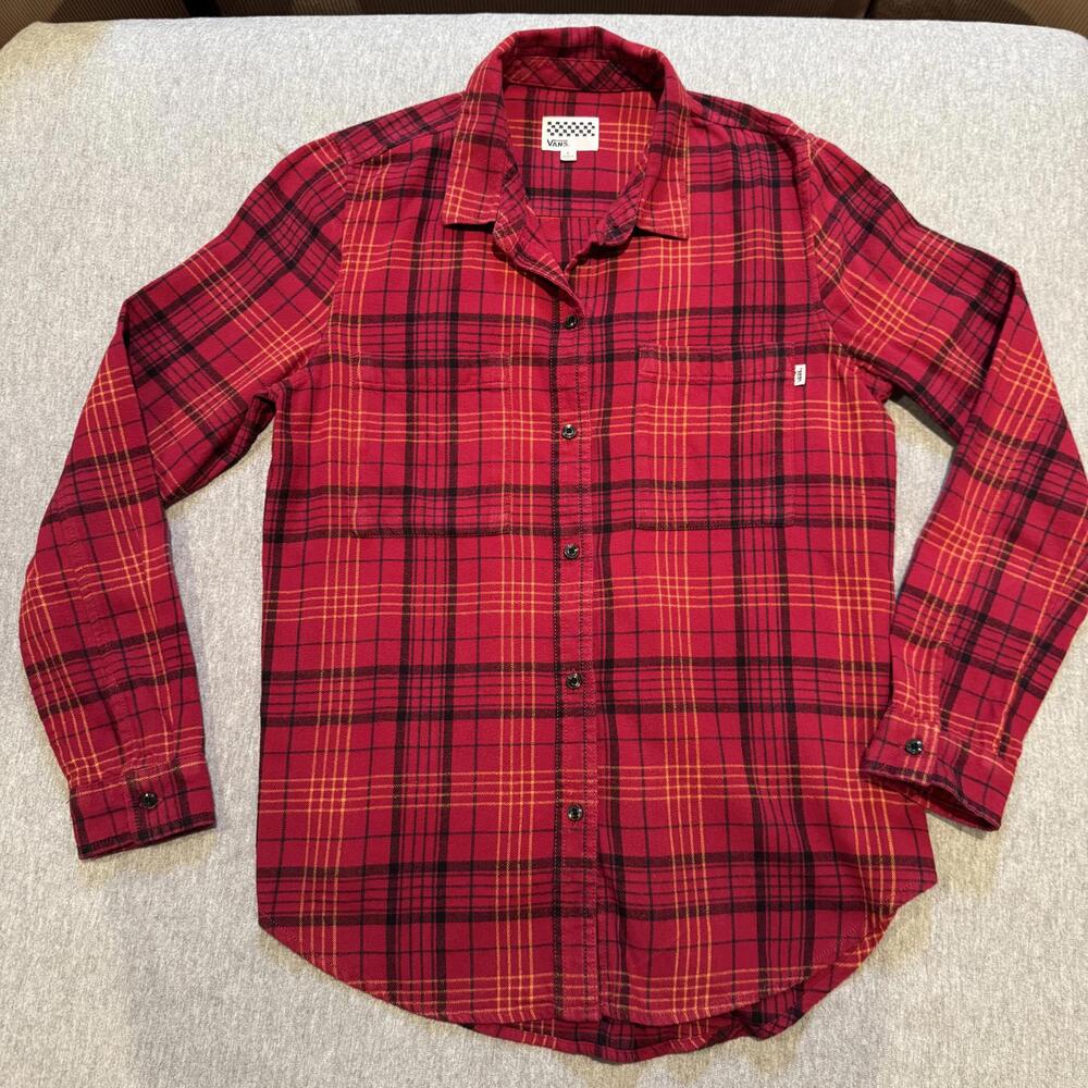 Vans Red Plaid Button-Up Flannel Casual Shirt - Men's Large - Picture 3 of 12